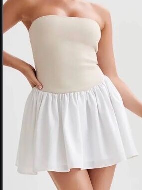 Meshki Cream Strapless Mini Dress with White Skirt